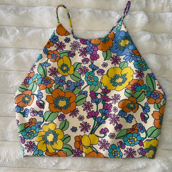 Zara floral crop top colorful cross string backs size small NWOT - Picture 3 of 5